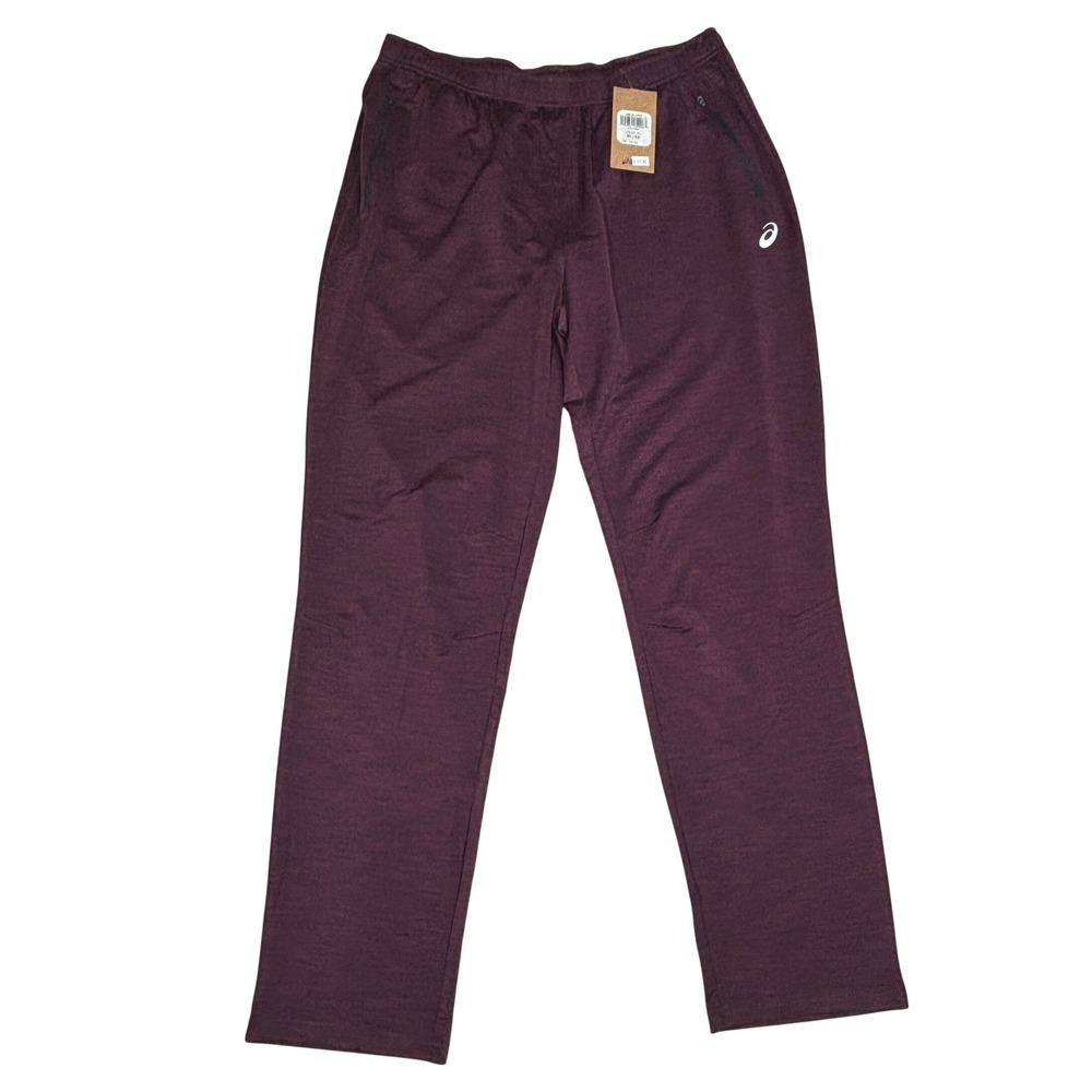 Asics Men Training Pants Burgundy Heather Stretch Zipper Pockets XL NEW MSRP $55